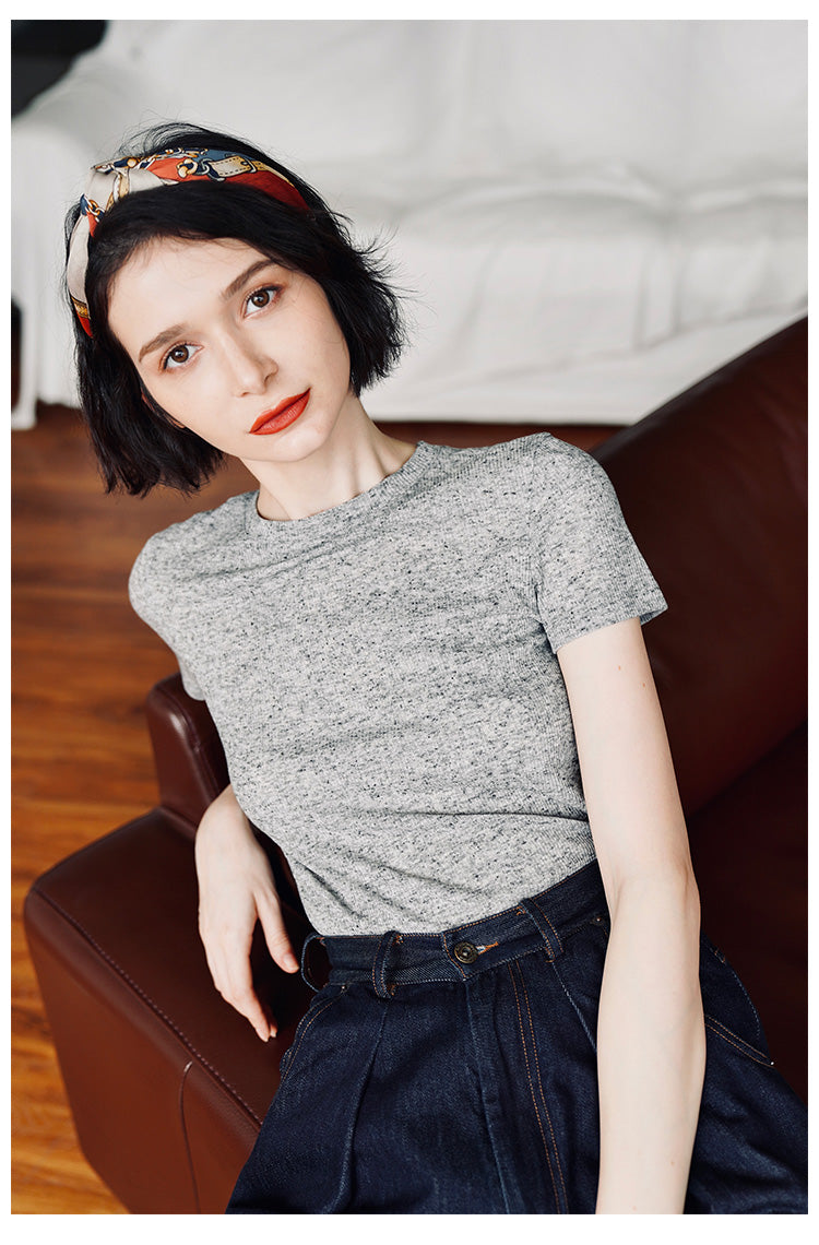 Women's round neck top short sleeved summer women's gray short sleeved women's T-shirt