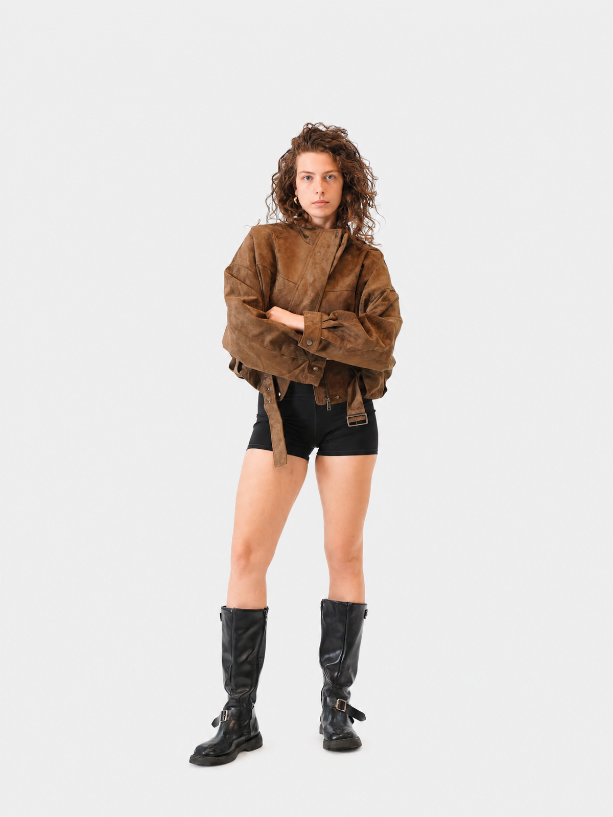 Vintage Cropped Suede Jacket with Belt