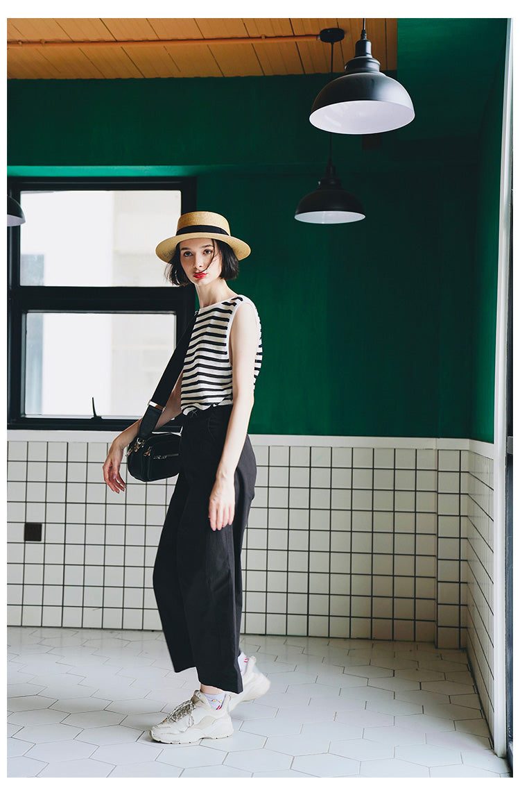 Trendy Versatile Sleeveless Striped Knitted Vest for Women Loose Casual Outerwear Women's Top