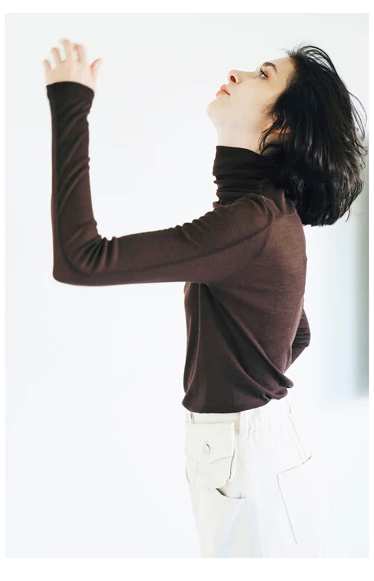 Solid color   high neck base  t-shirt    slim fit top for women  long sleeves