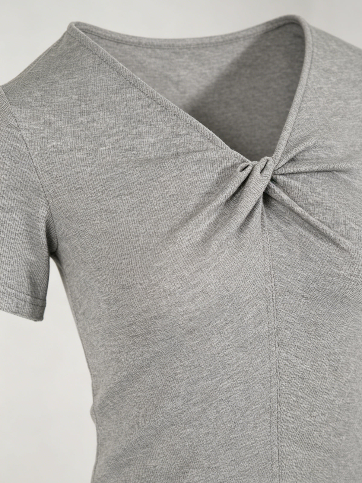 Damen T-Shirt mit Twist V-Ausschnitt, Stretch Slim Fit Sommer Top
