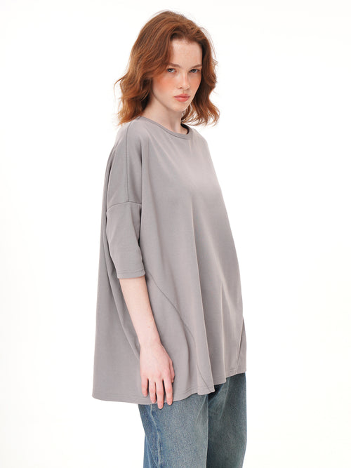 2 Colors Oversized Half Sleeve Longline Crew Neck Tunic Top