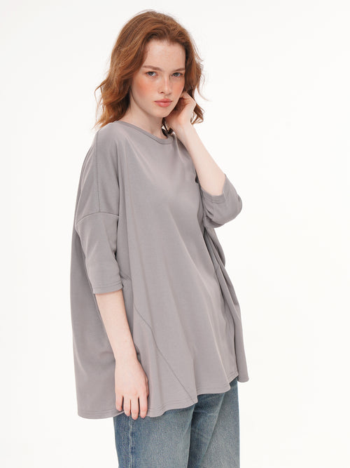 2 Colors Oversized Half Sleeve Longline Crew Neck Tunic Top