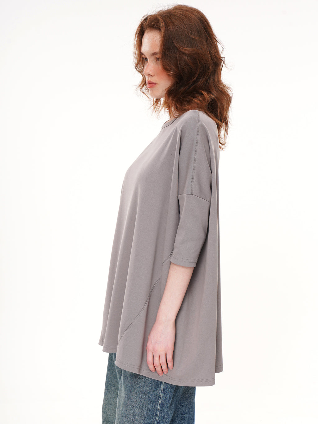 2 Colors Oversized Half Sleeve Longline Crew Neck Tunic Top
