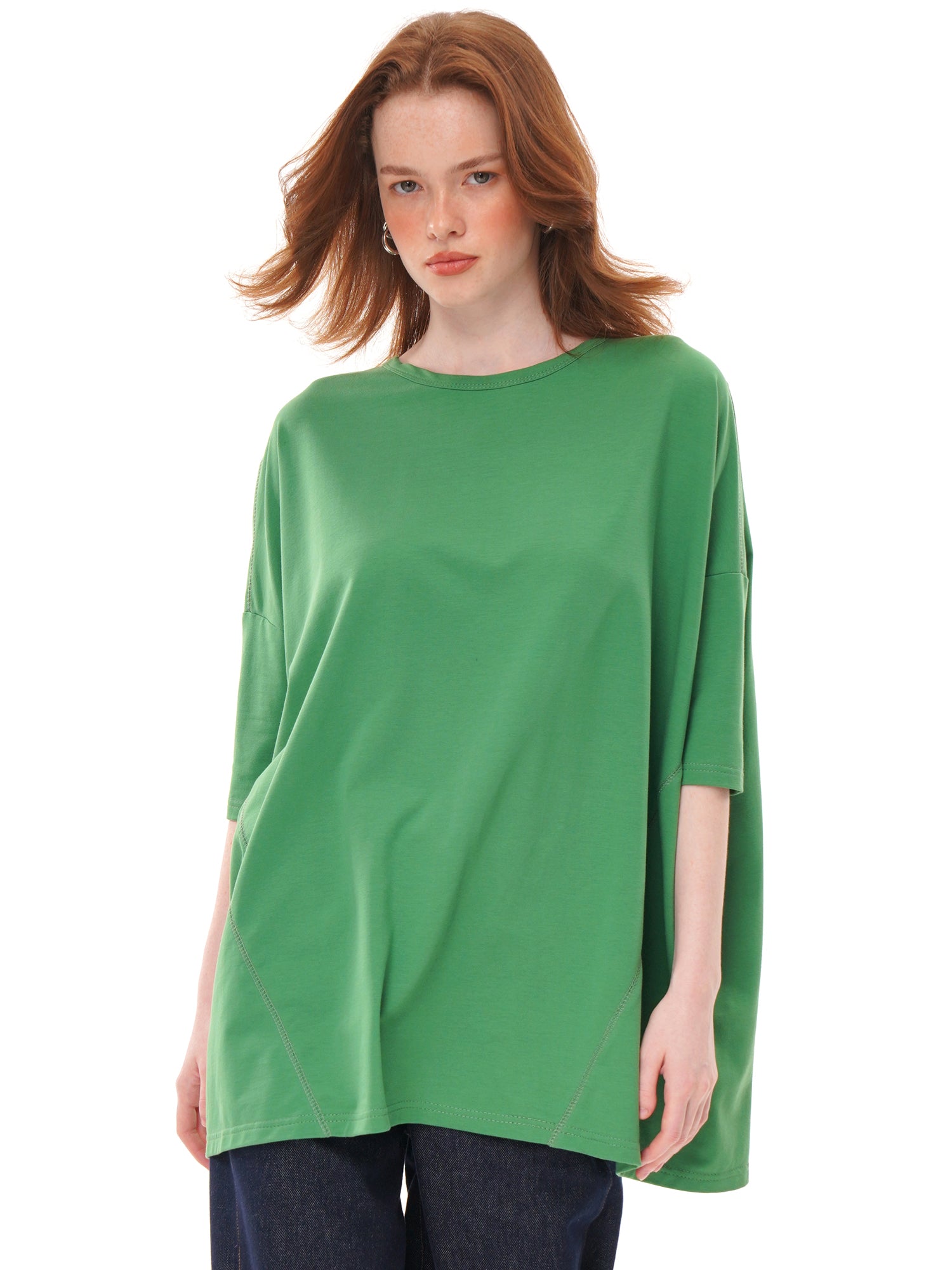 2 Colors Oversized Half Sleeve Longline Crew Neck Tunic Top