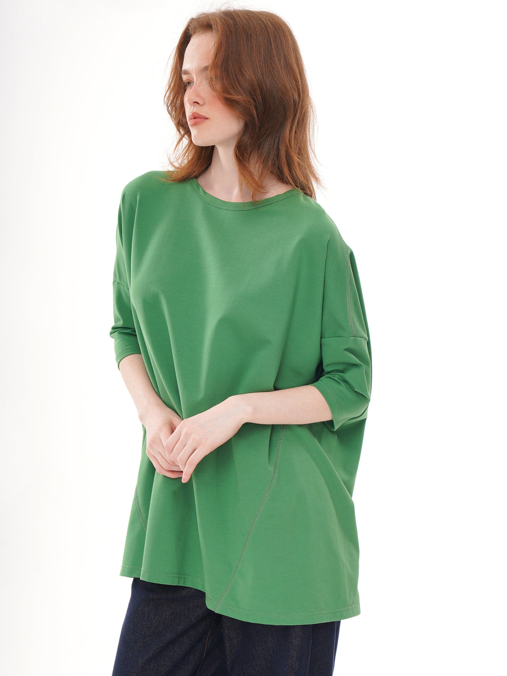 2 Colors Oversized Half Sleeve Longline Crew Neck Tunic Top