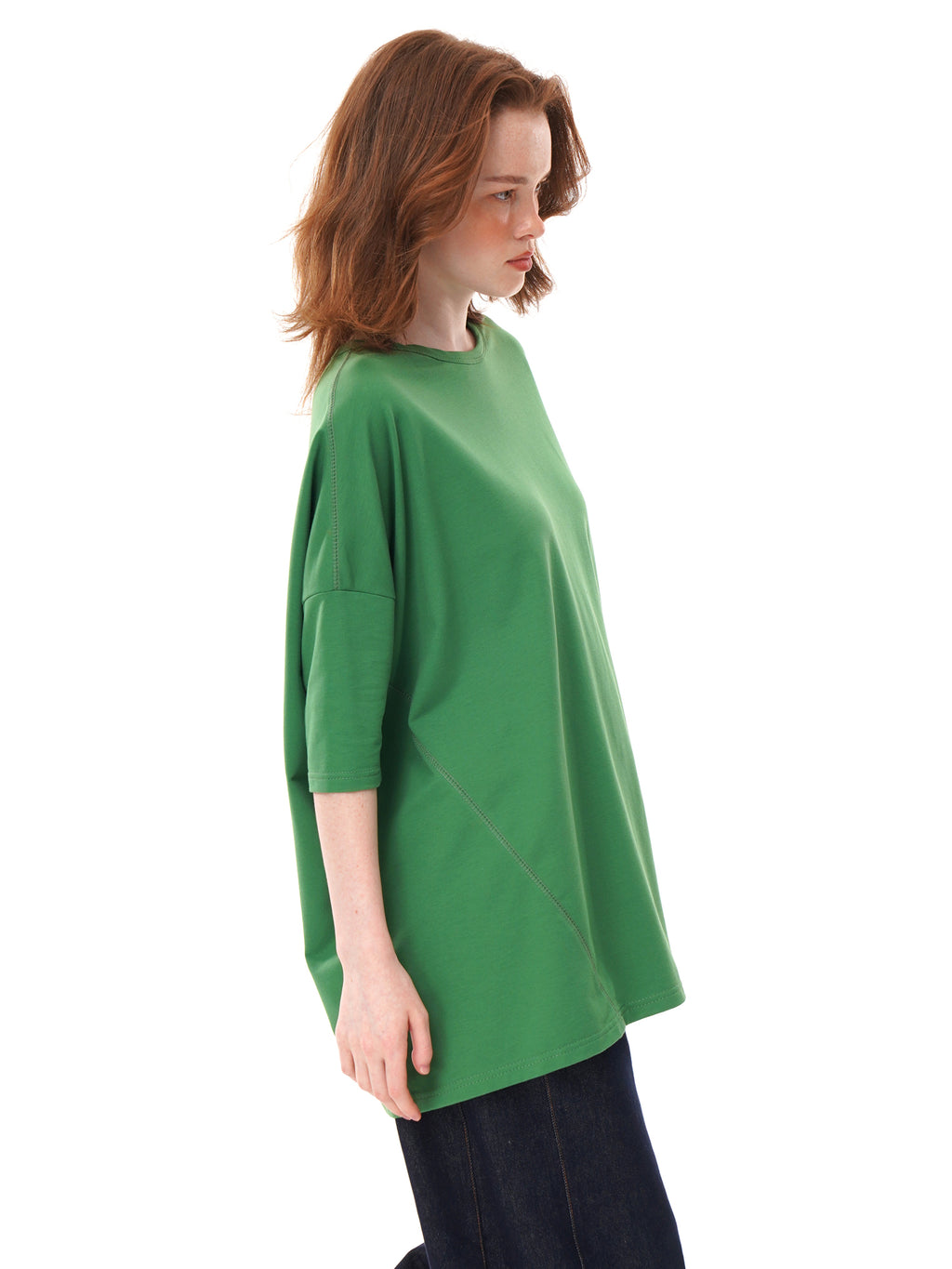 2 Colors Oversized Half Sleeve Longline Crew Neck Tunic Top