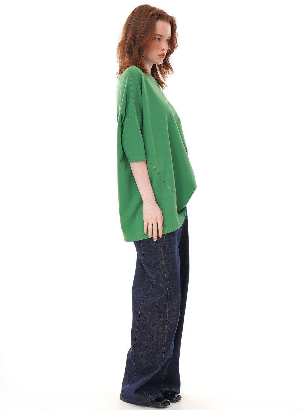 2 Colors Oversized Half Sleeve Longline Crew Neck Tunic Top