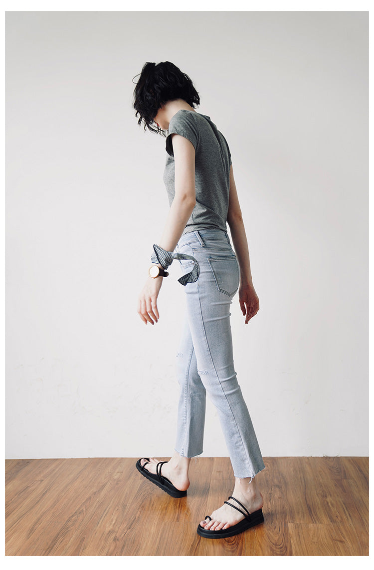 Skin-friendly and comfortable gray Short Sleeve Slim Fit  Color Women's Versatile Casual Summer T-Shirt