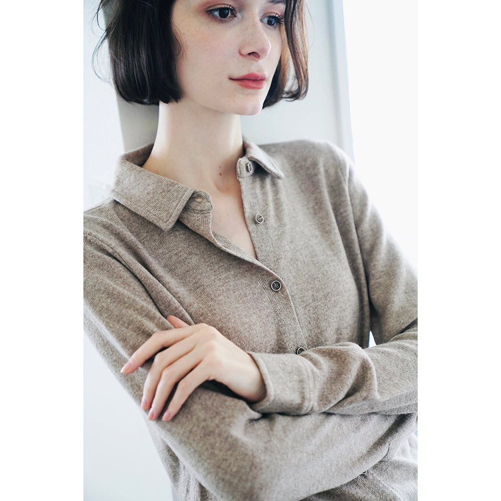 Women's knitted shirt slim fit long sleeved wool solid color cardigan