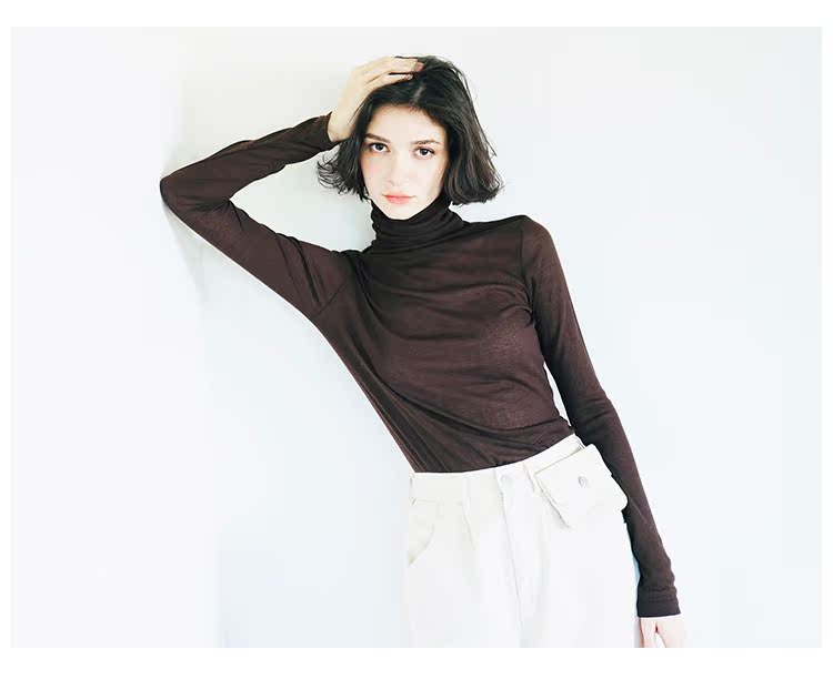 Solid color   high neck base  t-shirt    slim fit top for women  long sleeves