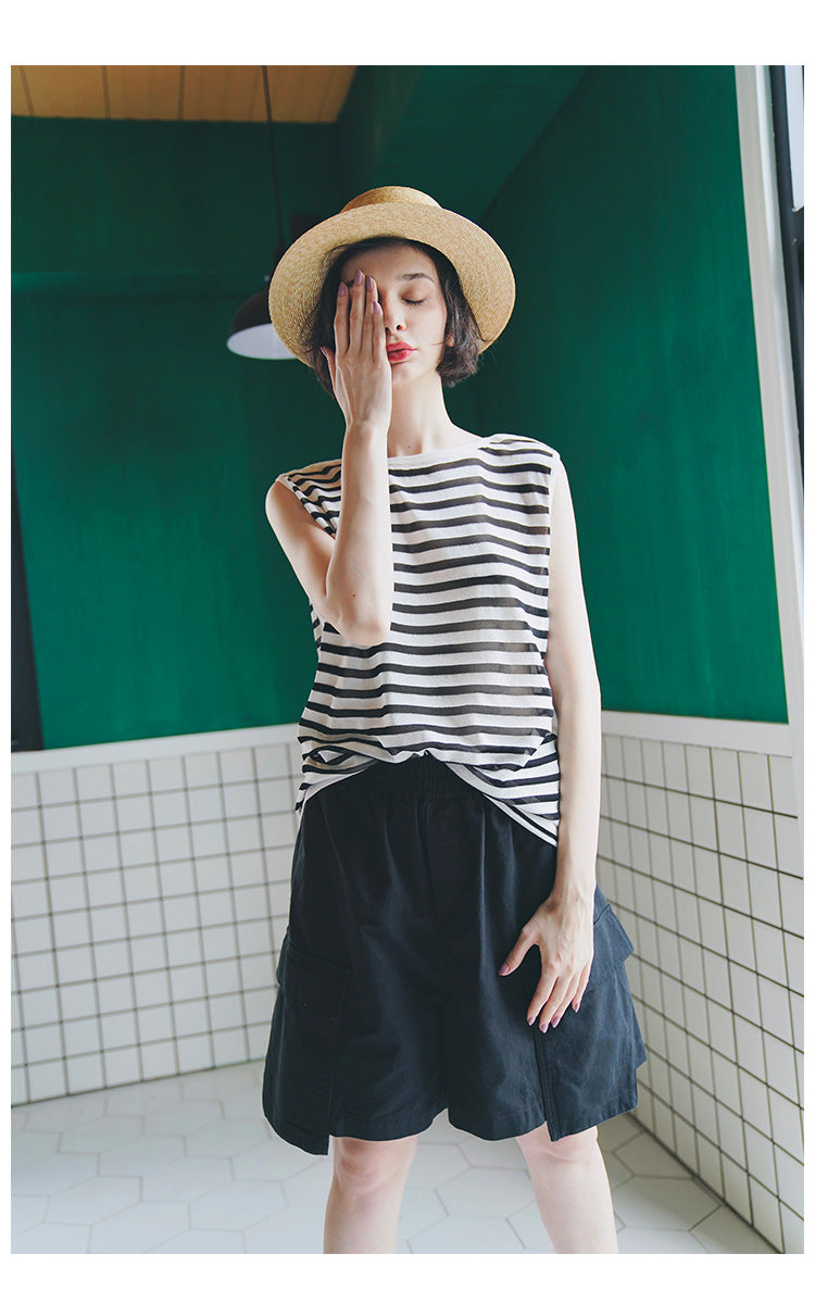Trendy Versatile Sleeveless Striped Knitted Vest for Women Loose Casual Outerwear Women's Top