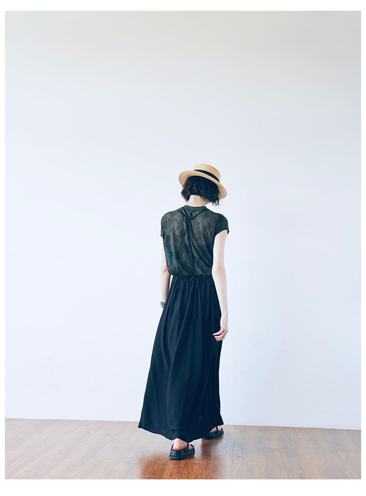Strap half skirt for women,  half body A-line skirt, high waist black half skirt, women's long style