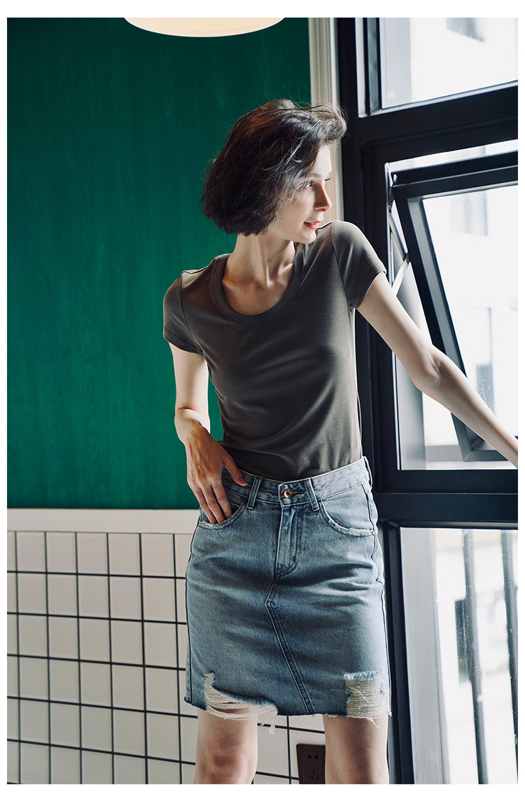 Women's short sleeved summer round neck casual top T-shirt