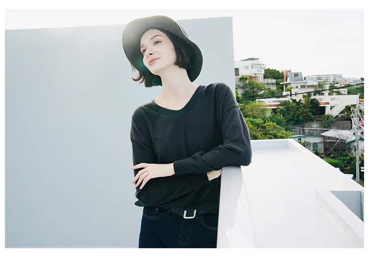 Thin loose knitted pullover women's top V-neck base shirt women's knitted top women's long sleeved shirt