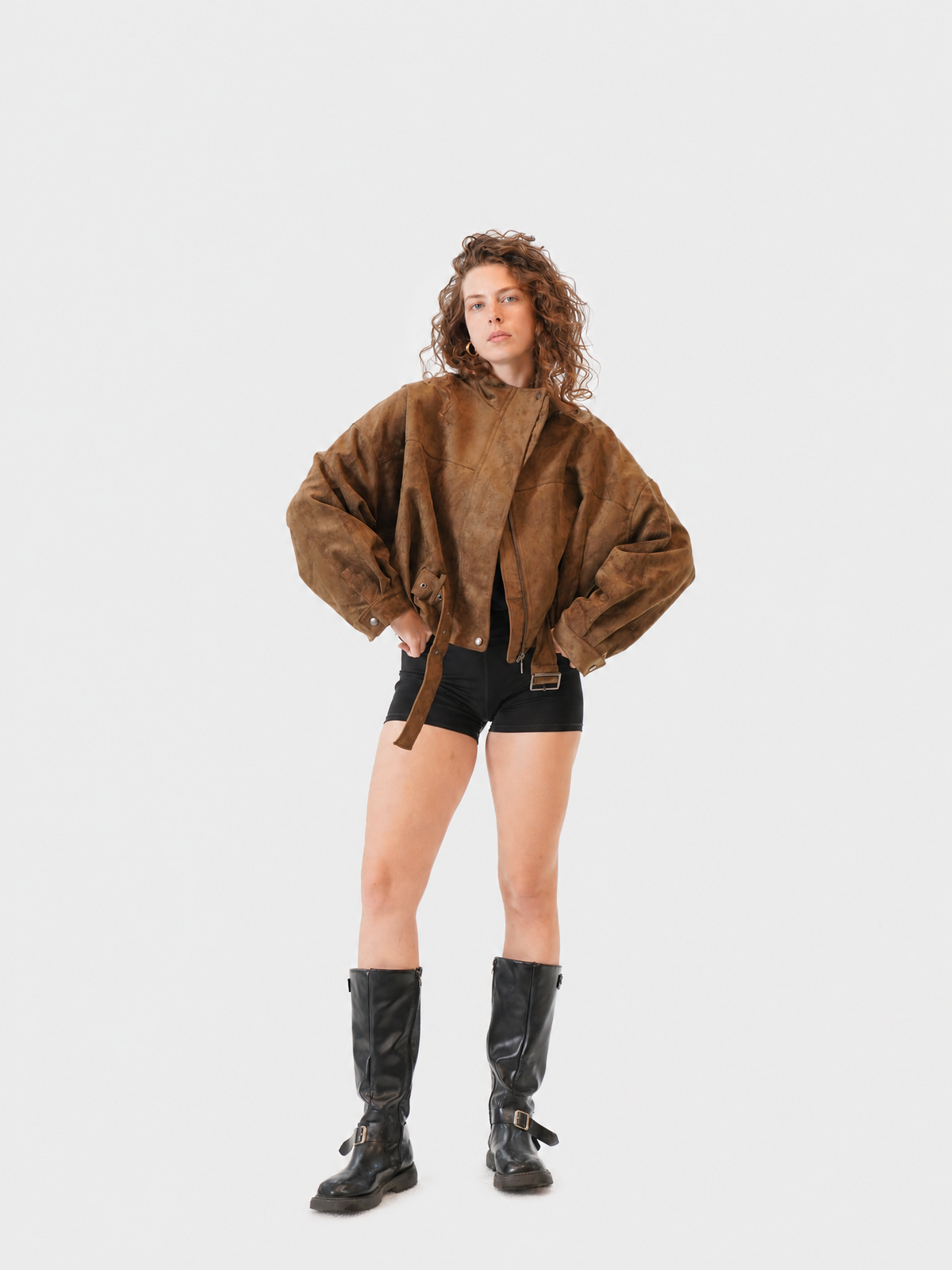 Vintage Cropped Suede Jacket with Belt