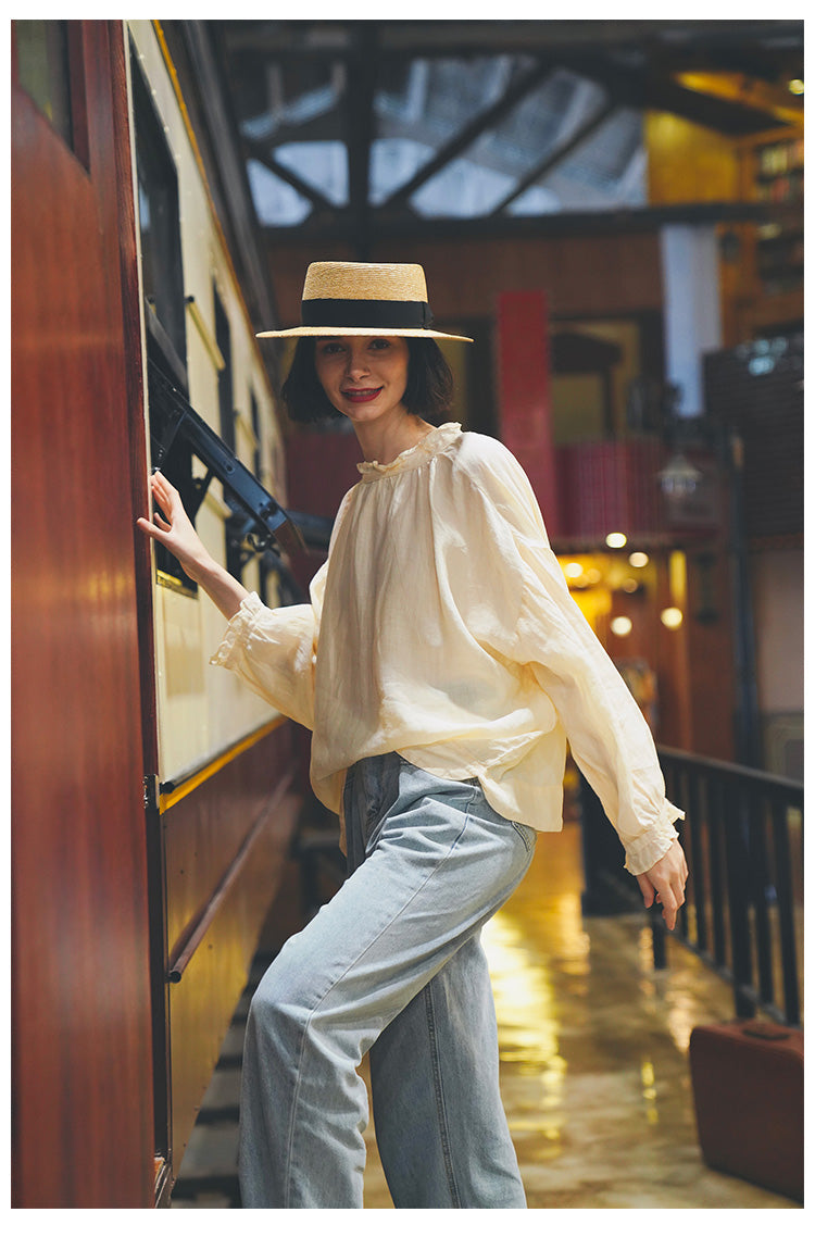wear linen casual and fashionable long sleeved loose shirts in both front and back