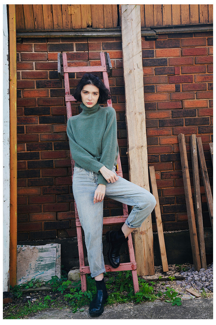 High neck knitted sweater women's pullover winter top women's versatile high neck sweater women