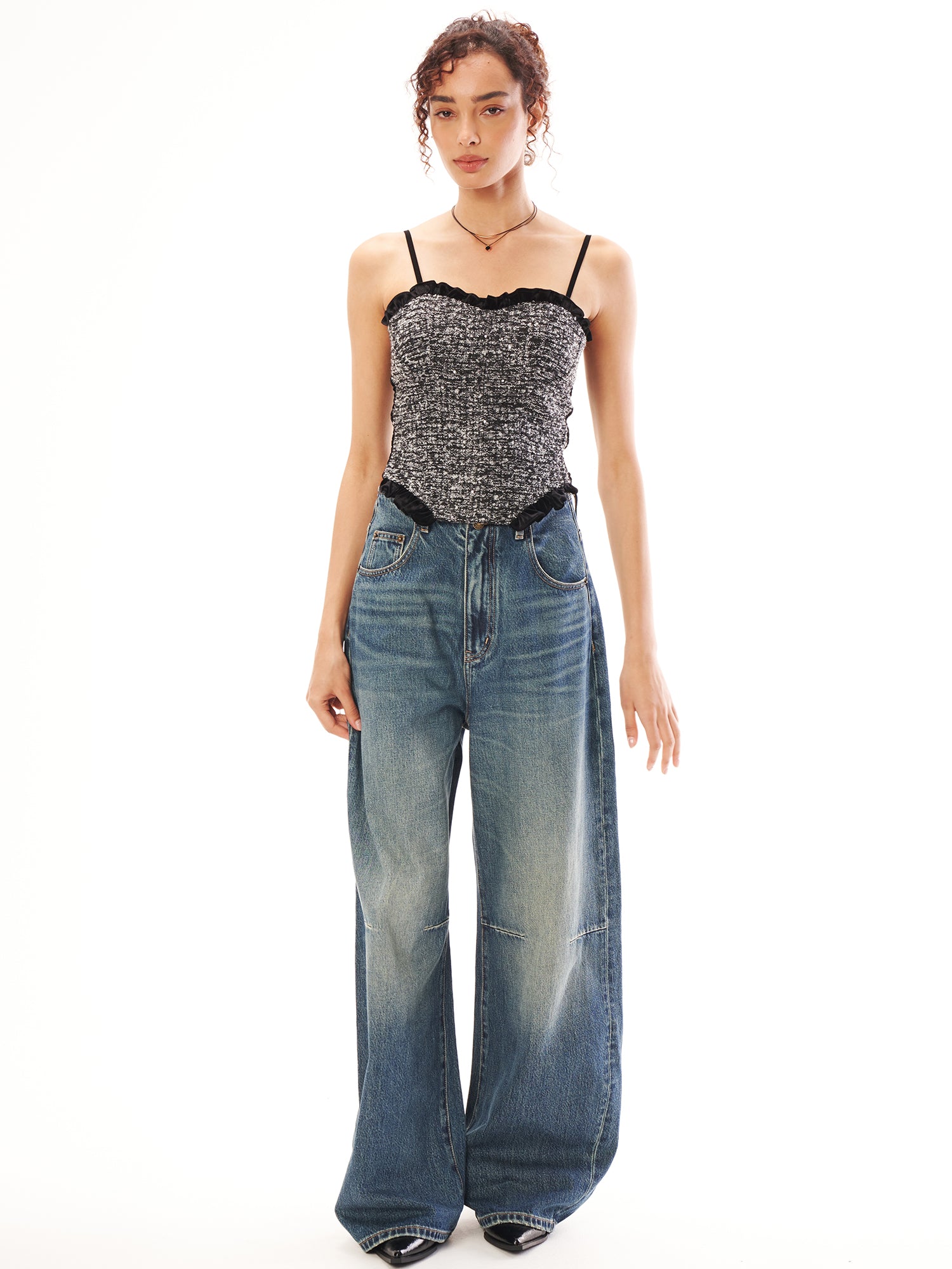 Floral Lace Rhinestone Sleeveless Tank Top