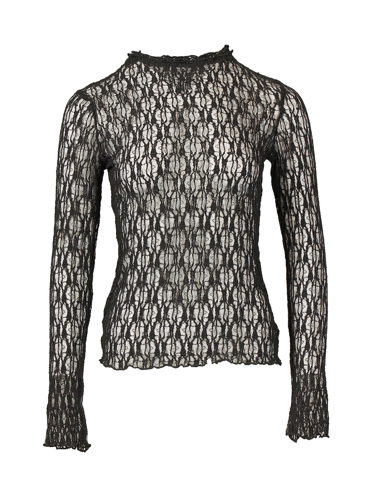 Vintage Rose Lace Sheer Long Sleeve Top - Black
