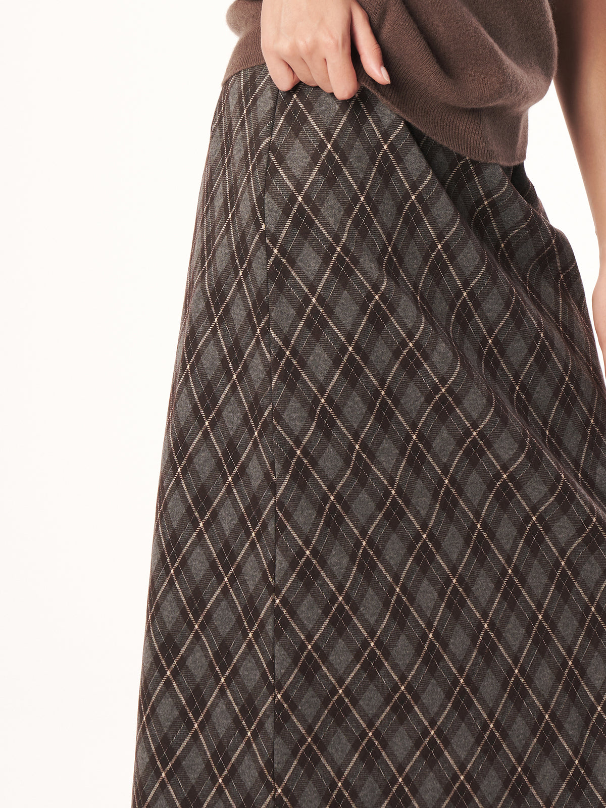 Damen Midi Rock mit Diamant-Schrägkaromuster, Elastischer Taillenbund, Gerader Schnitt, Lässiger Alltagsrock