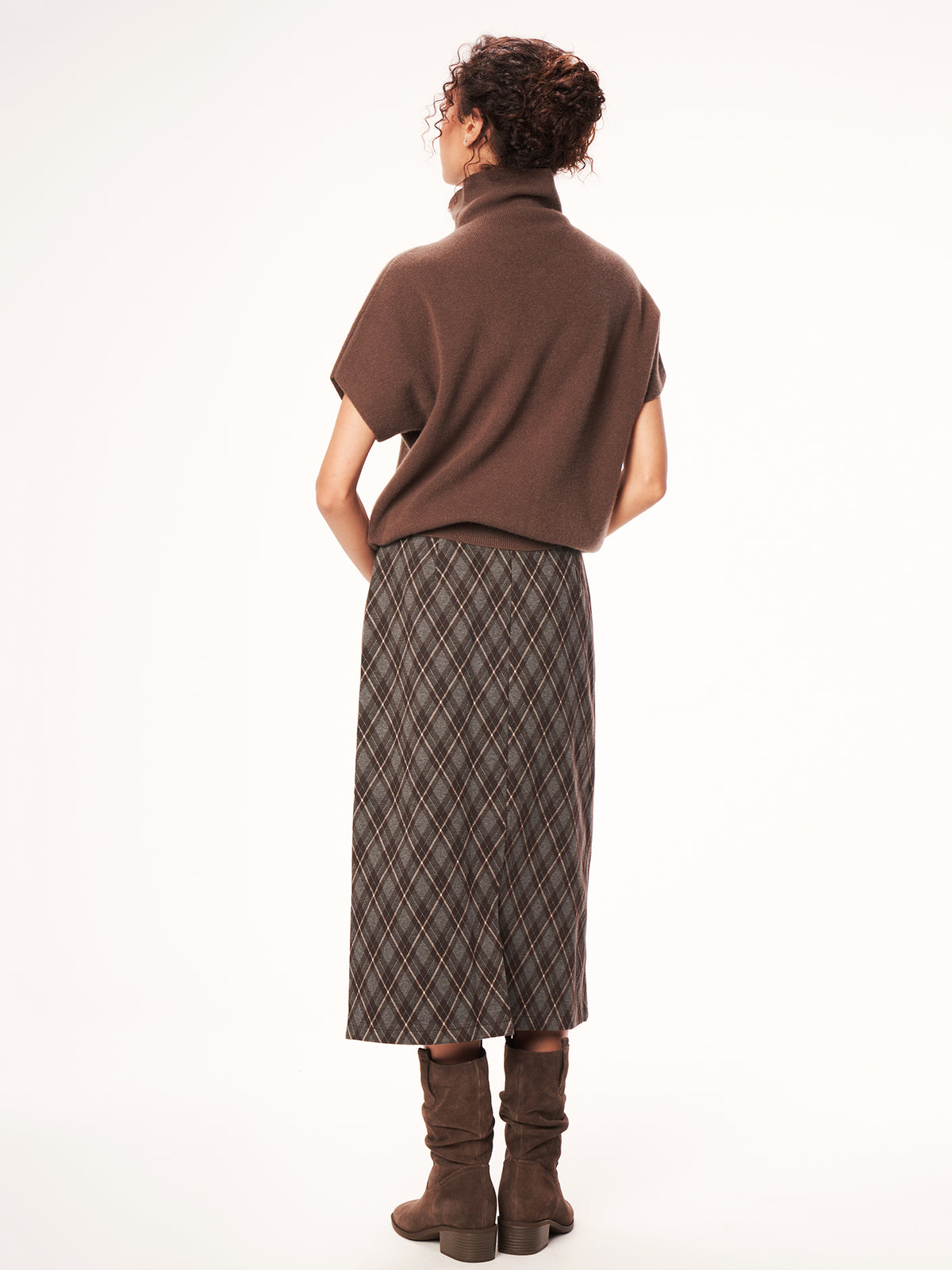 Damen Midi Rock mit Diamant-Schrägkaromuster, Elastischer Taillenbund, Gerader Schnitt, Lässiger Alltagsrock