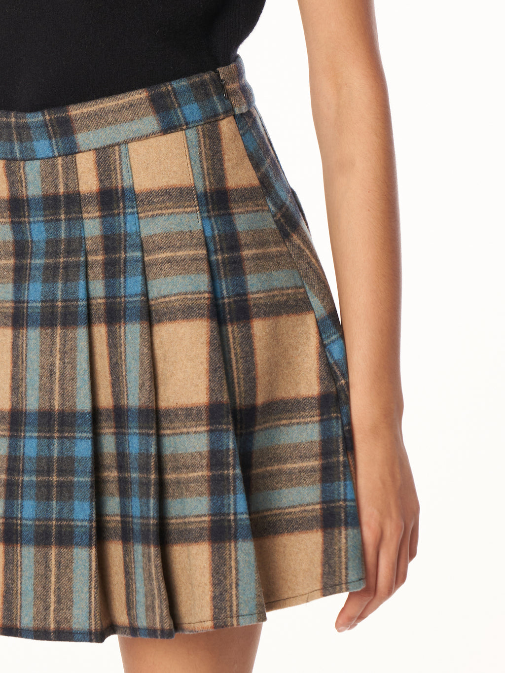 Damen Plaid Faltenrock, hoch tailliert, kurzer Akademiker-Rock im Wool-Mix, Retro Karo Minirock