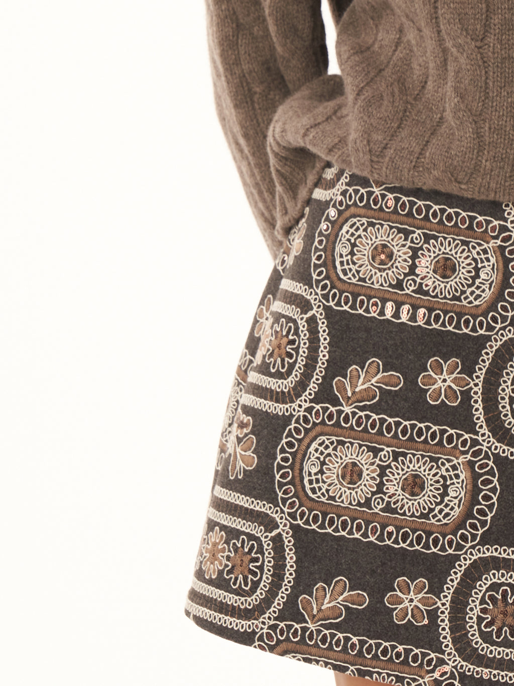 Hochtaillierter Jacquard A-Linien Minirock Damen