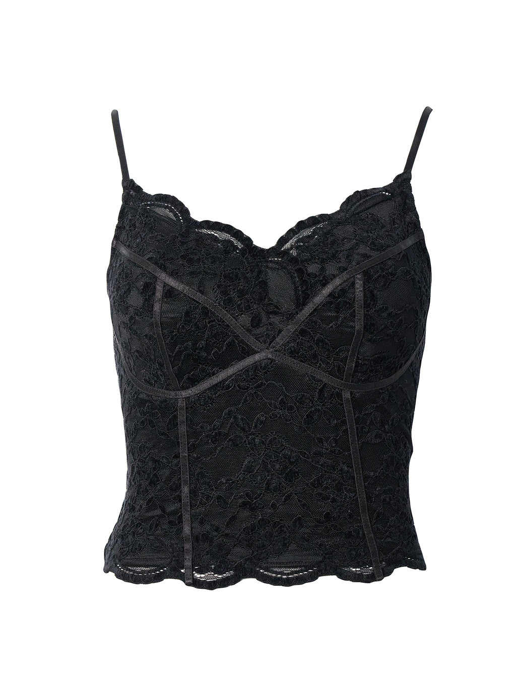 Lace Trimmed Corset Style Camisole - Black