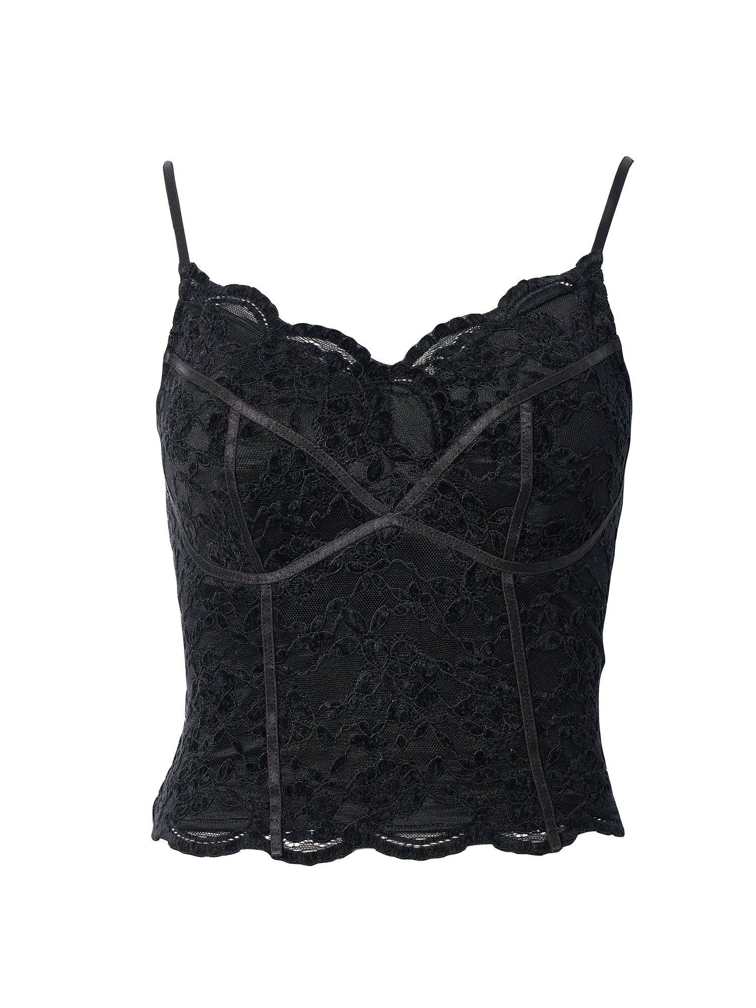 Lace Trimmed Corset Style Camisole - Black