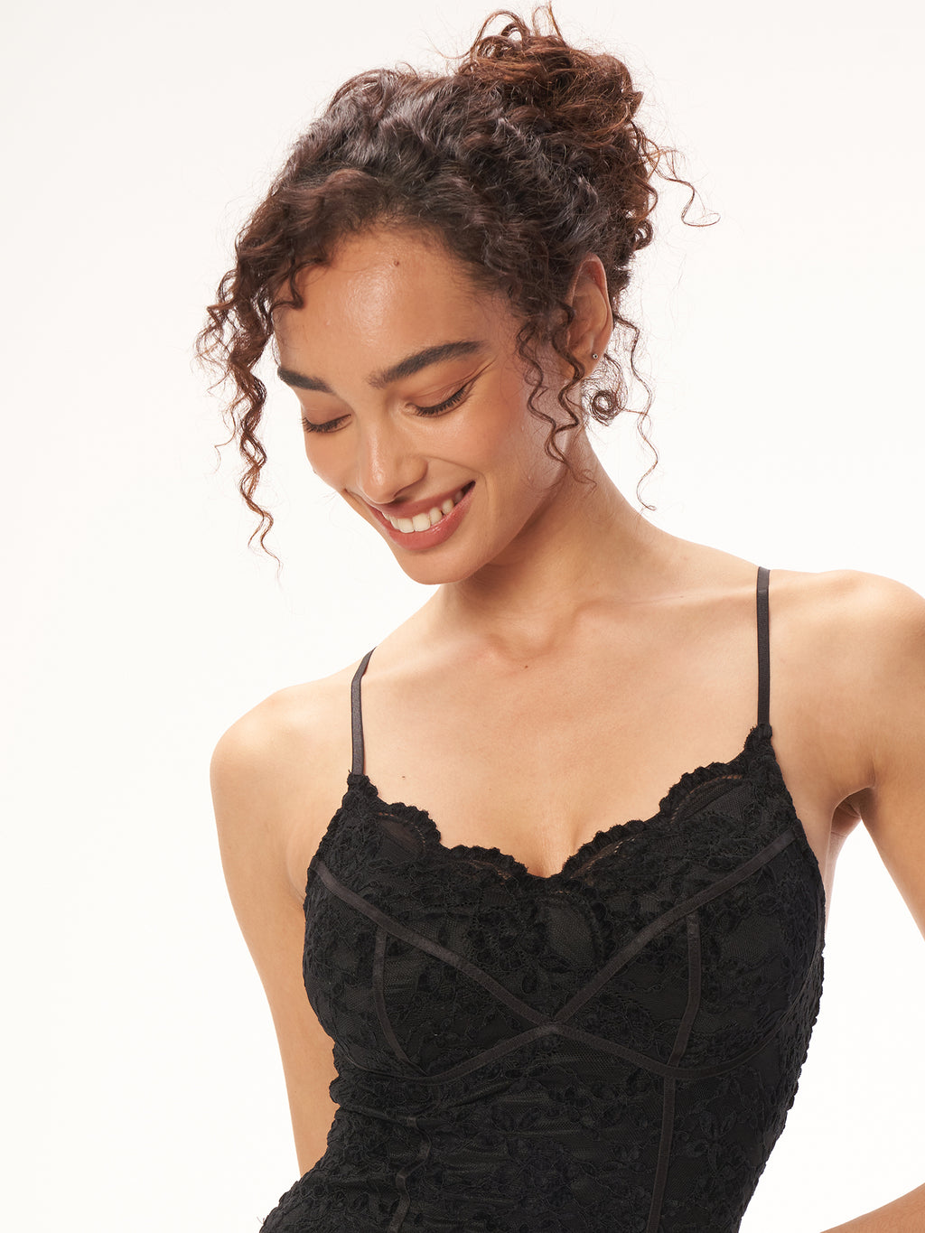 Lace Trimmed Corset Style Camisole - Black