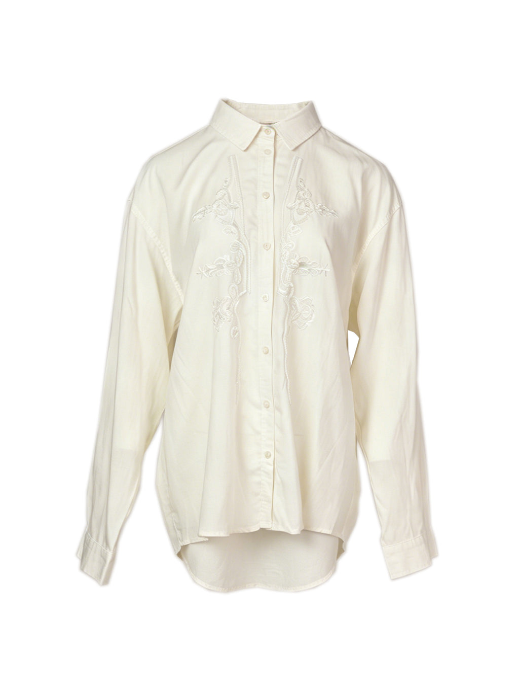 Loose Fit 100% Linen Sequin Detail Shirt - Women's Long Sleeve Lapel Blouse