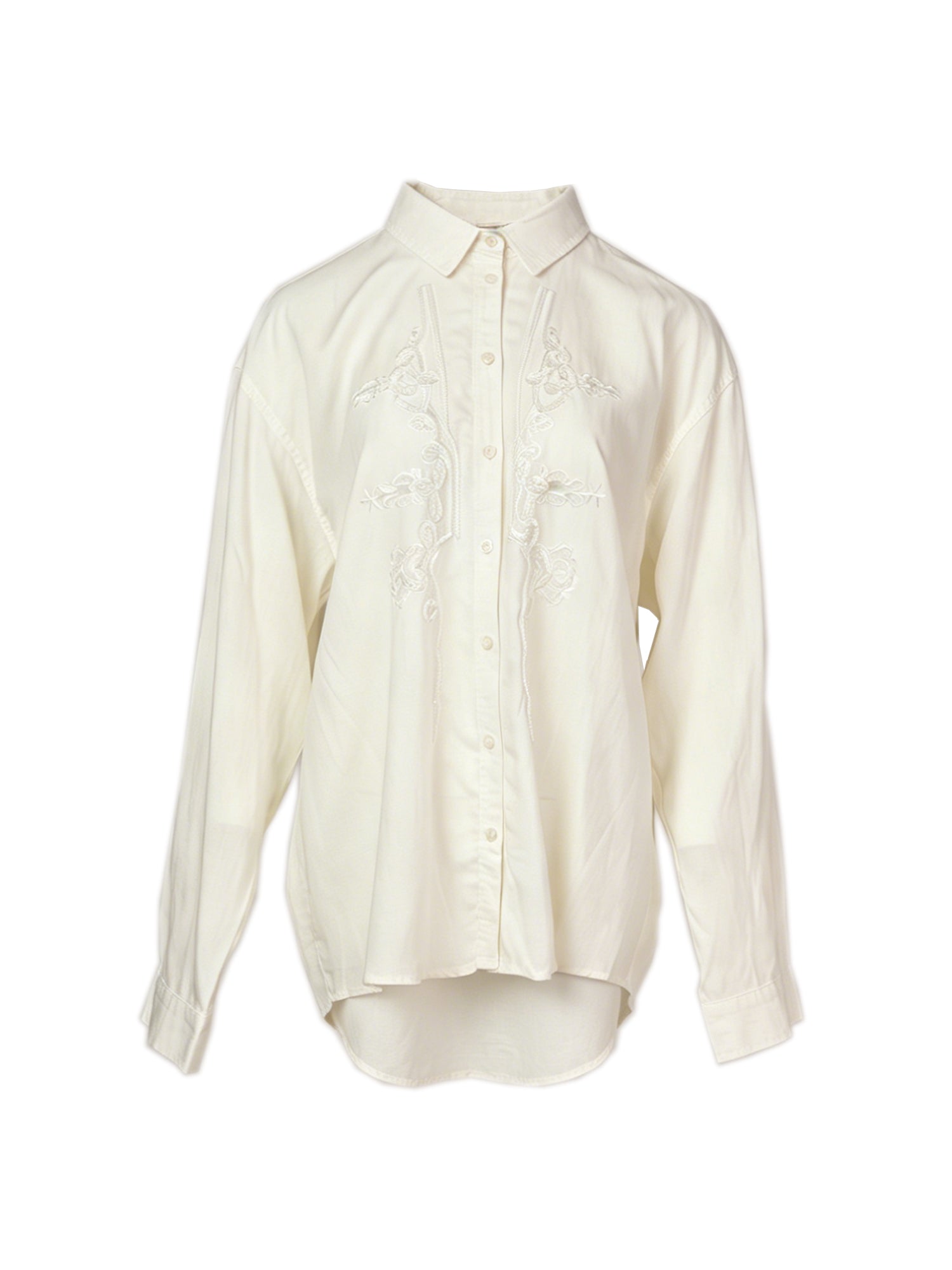 Loose Fit 100% Linen Sequin Detail Shirt - Women's Long Sleeve Lapel Blouse