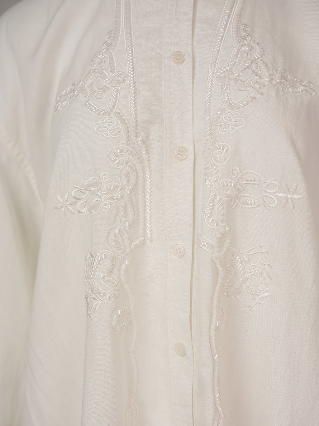 Loose Fit 100% Linen Sequin Detail Shirt - Women's Long Sleeve Lapel Blouse
