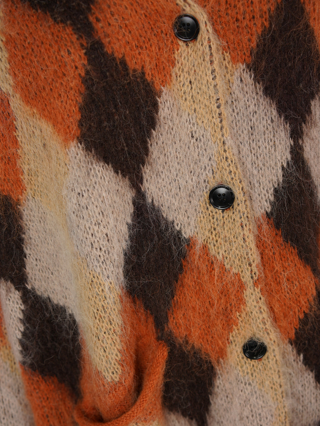 V-neck Argyle Knit Cardigan - Orange