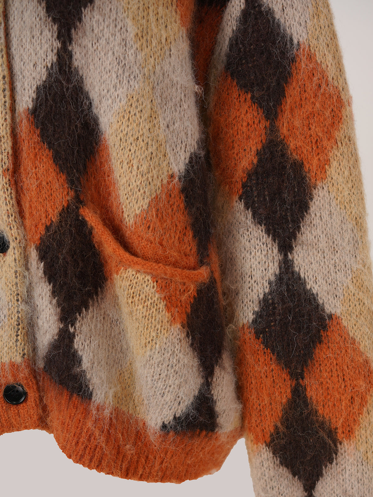 V-neck Argyle Knit Cardigan - Orange