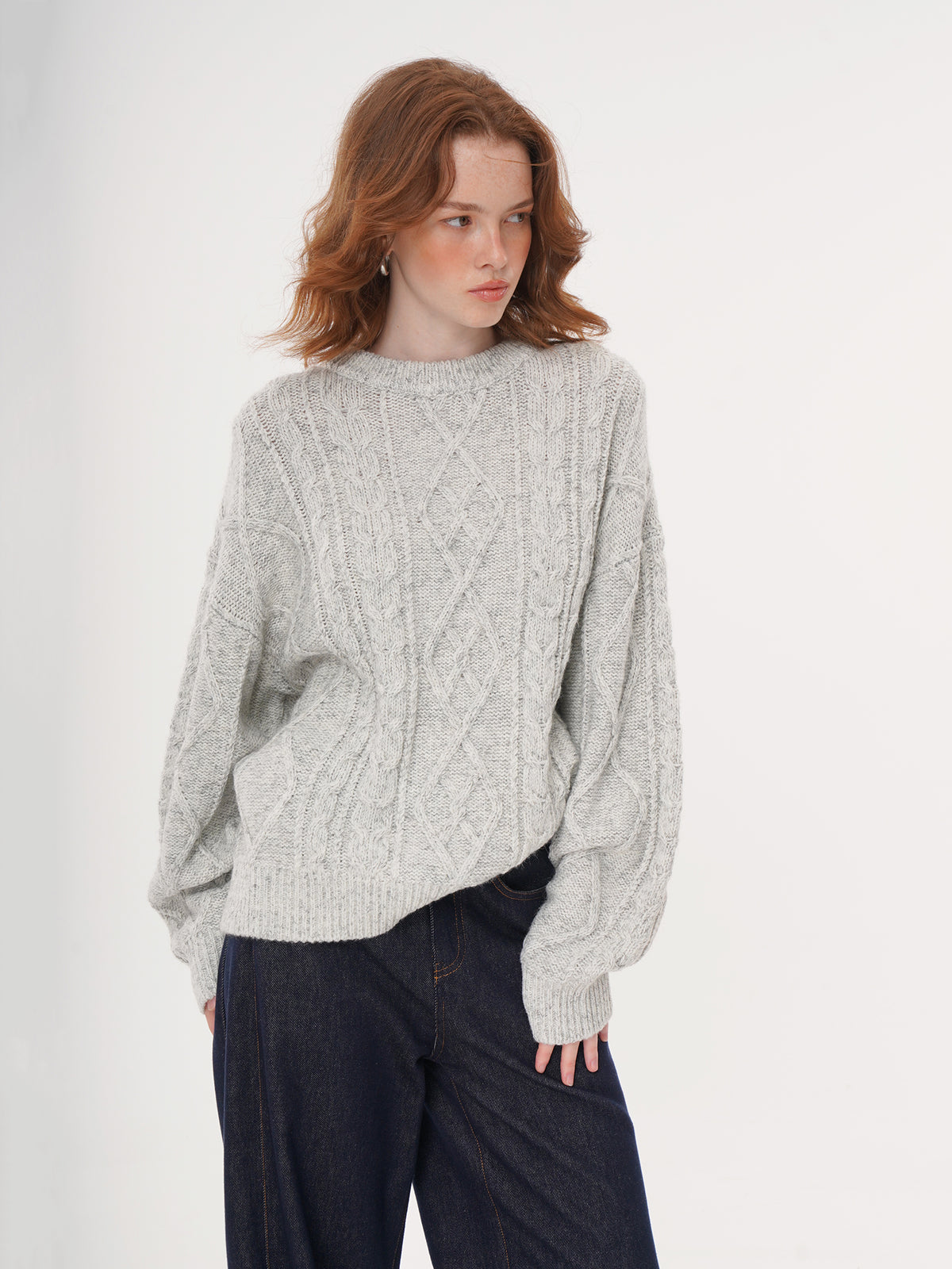 Retro Crewneck Knit Sweater - Apricot