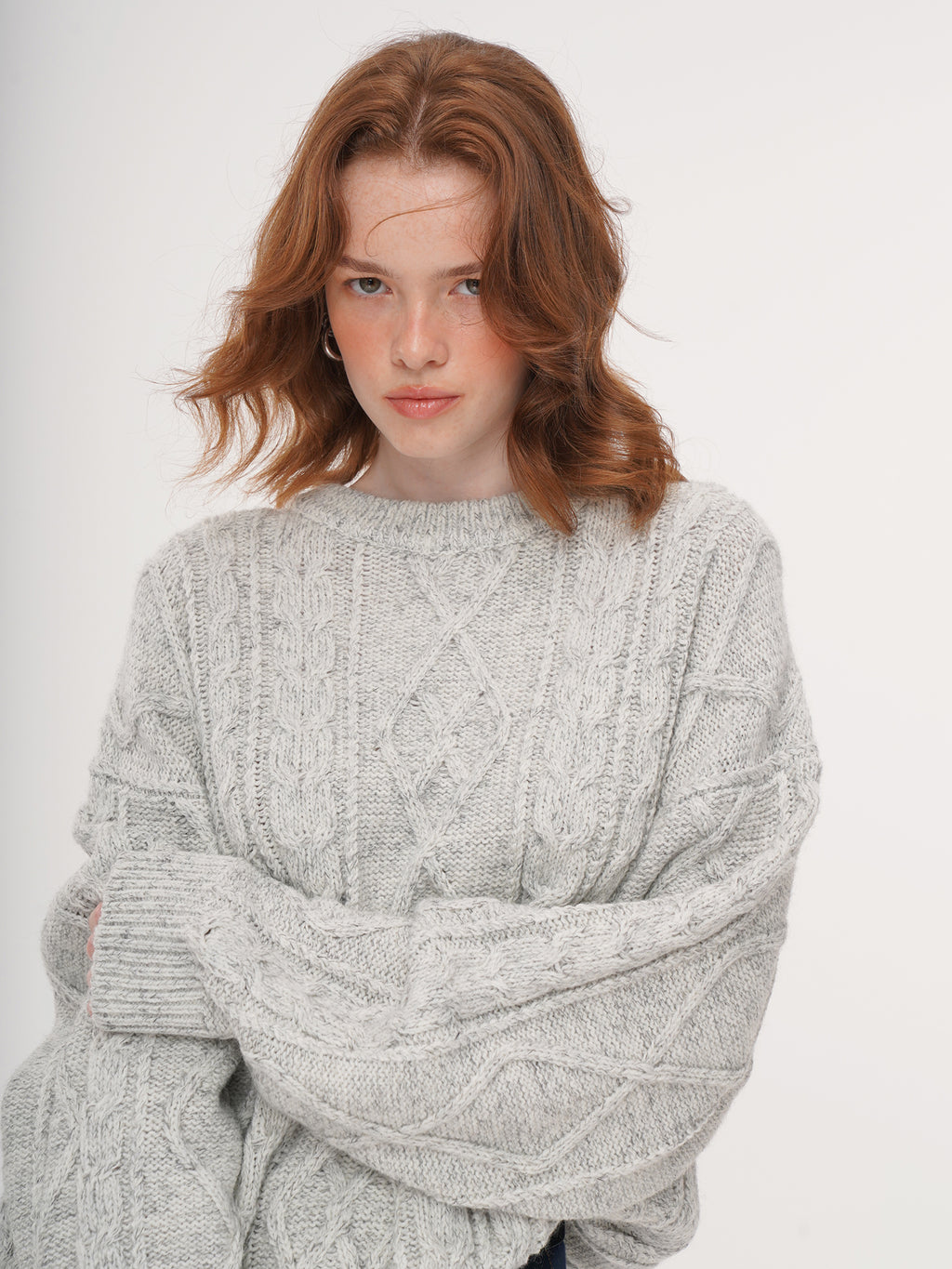 Retro Crewneck Knit Sweater - Apricot