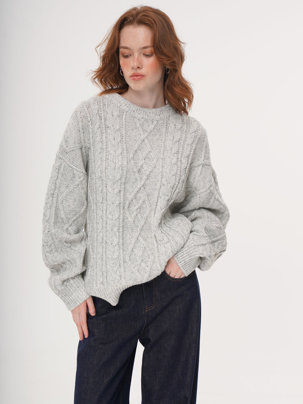 Retro Crewneck Knit Sweater - Apricot