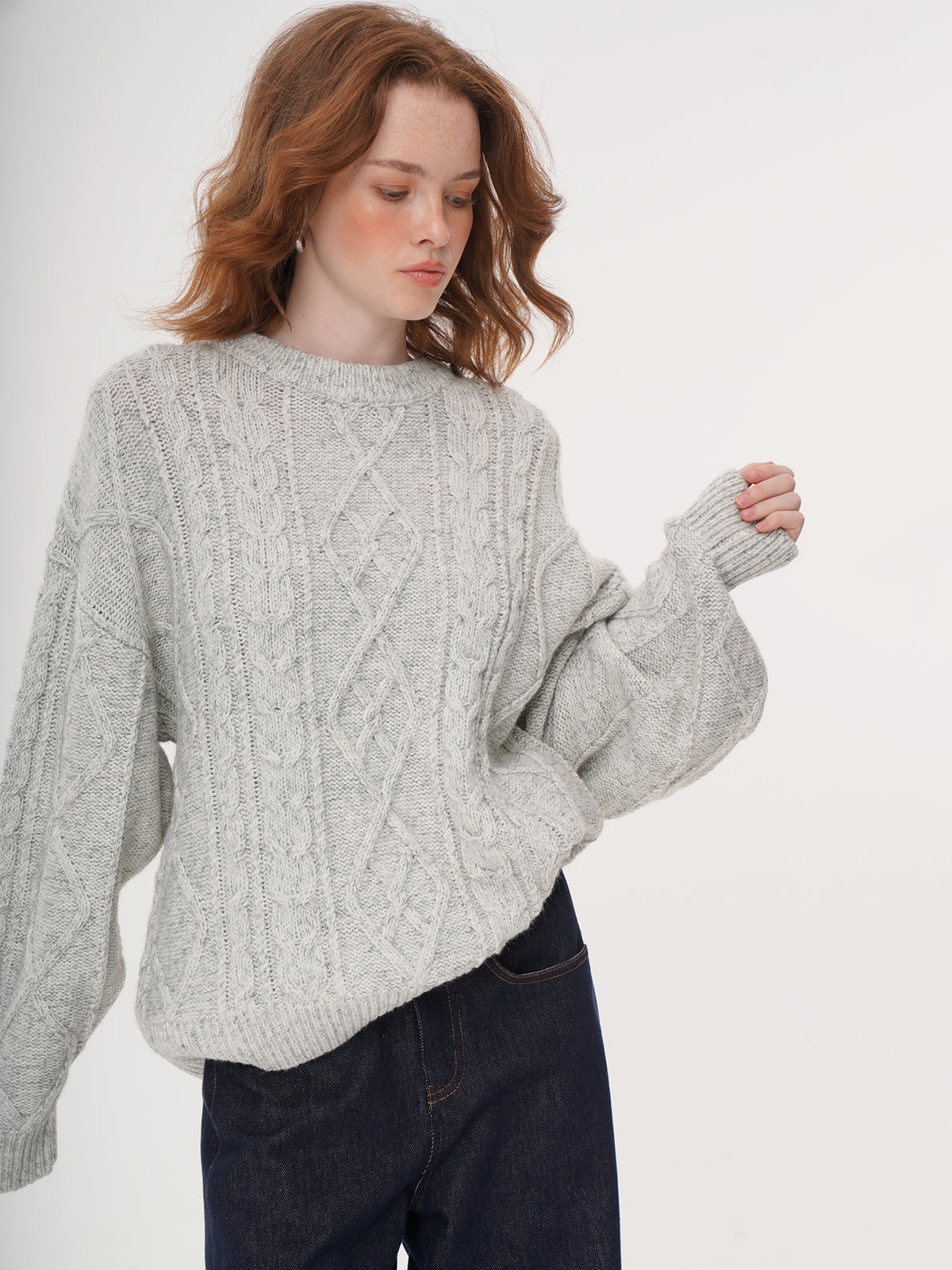 Retro Crewneck Knit Sweater - Apricot