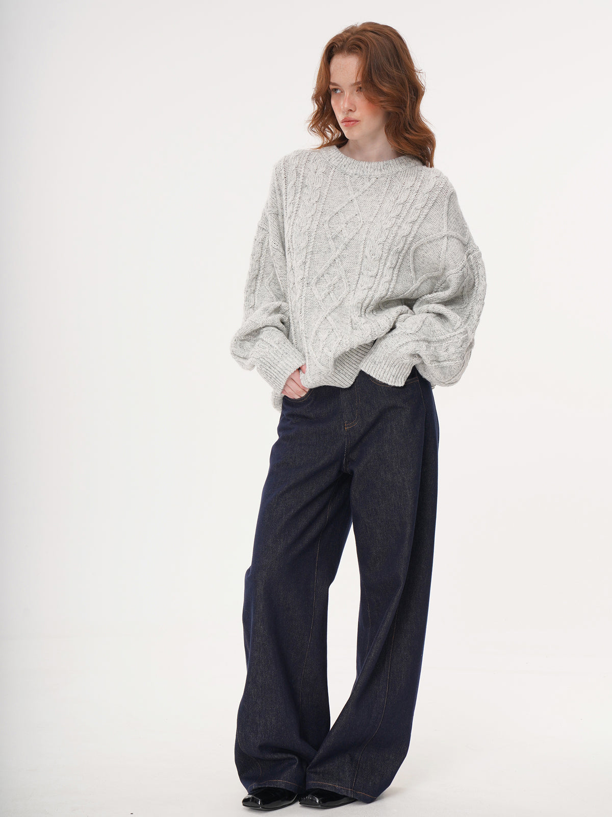 Retro Crewneck Knit Sweater - Apricot
