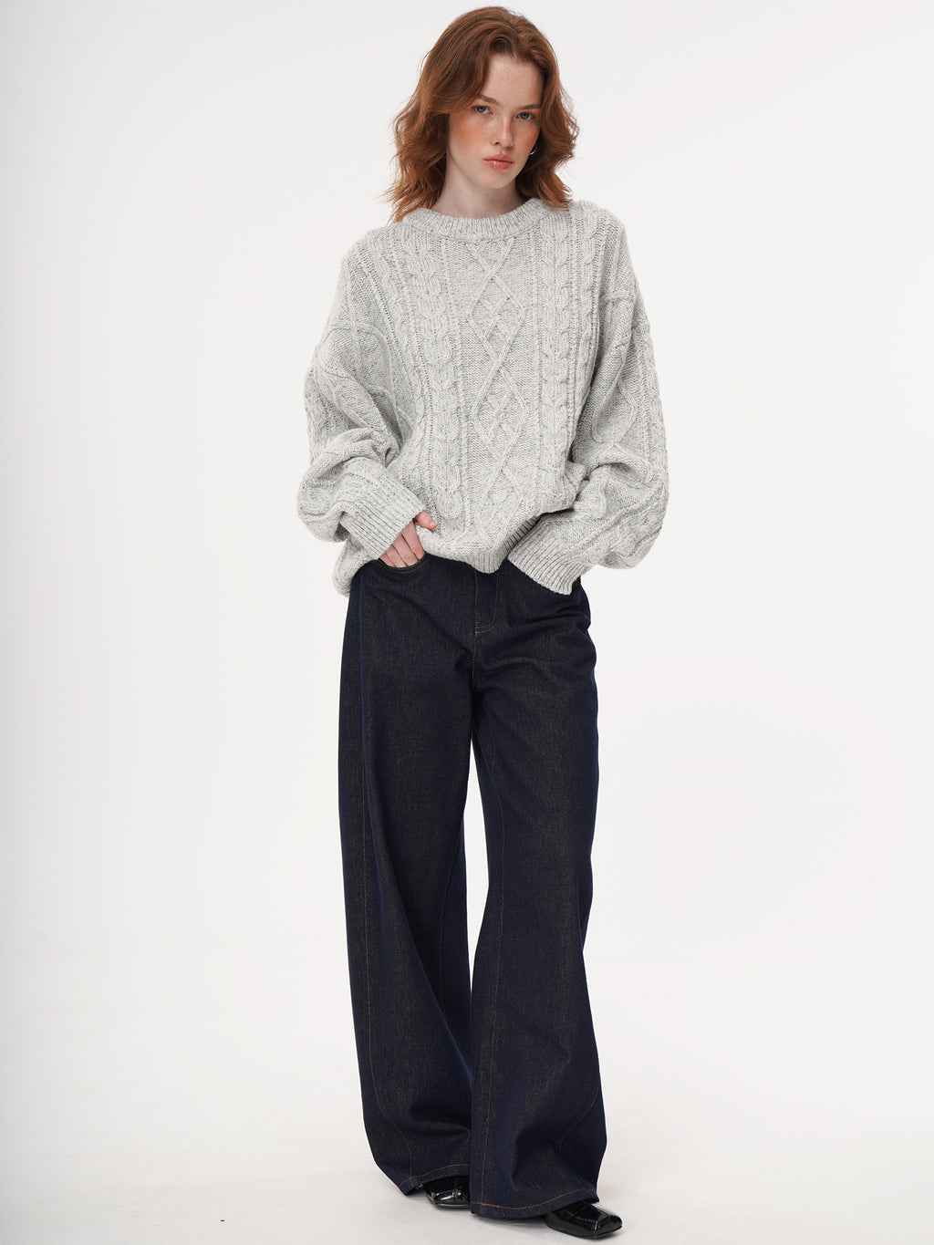 Retro Crewneck Knit Sweater - Apricot