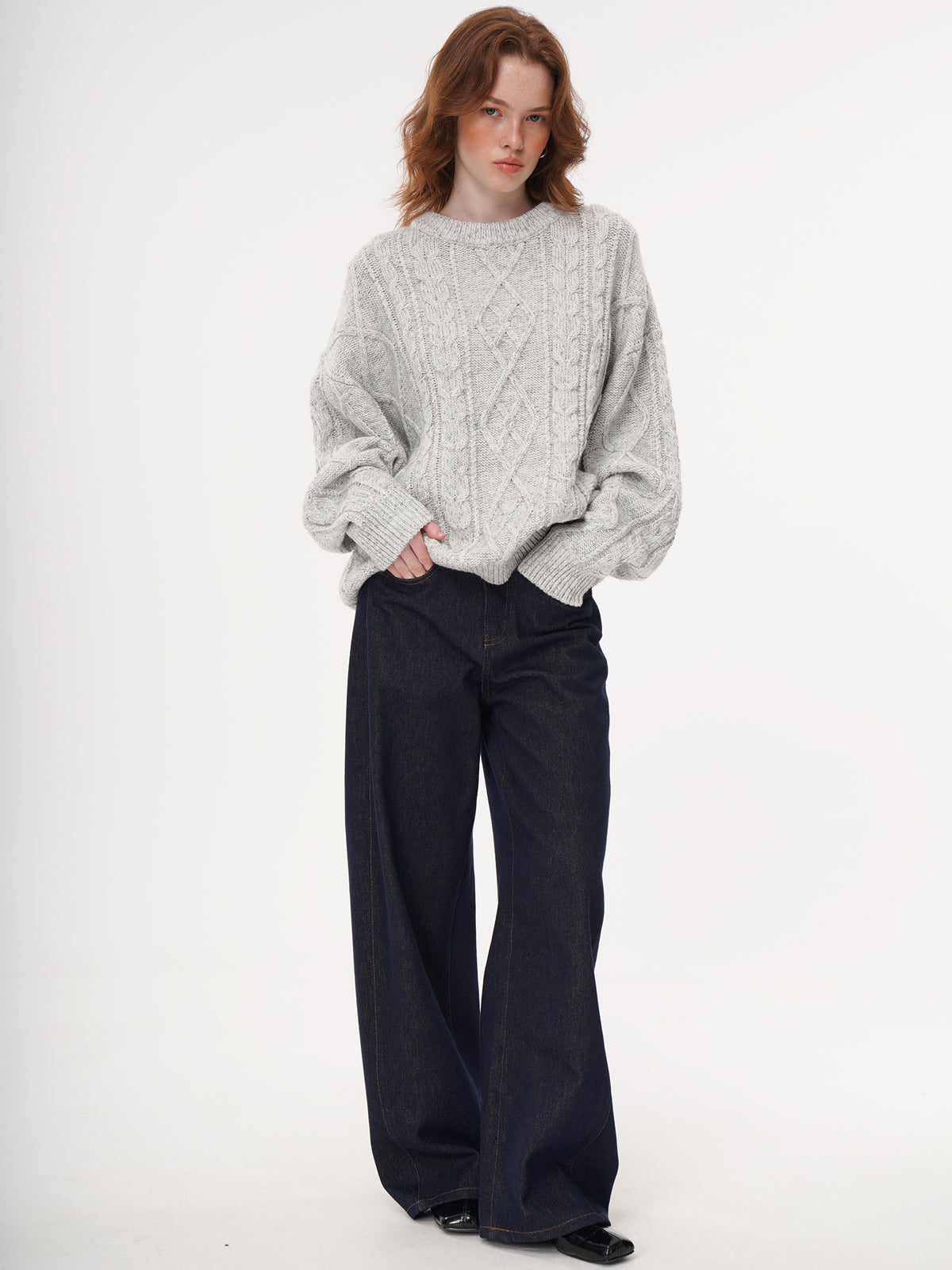 Retro Crewneck Knit Sweater - Apricot
