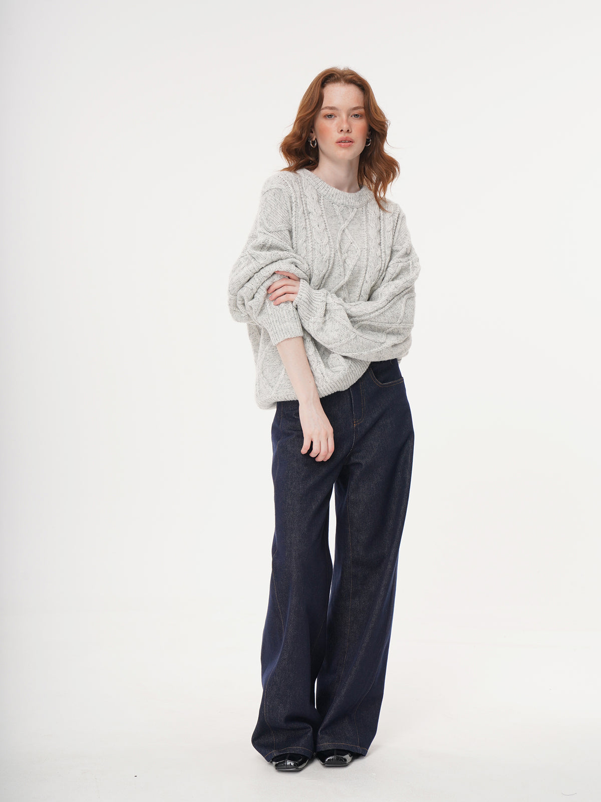 Retro Crewneck Knit Sweater - Apricot