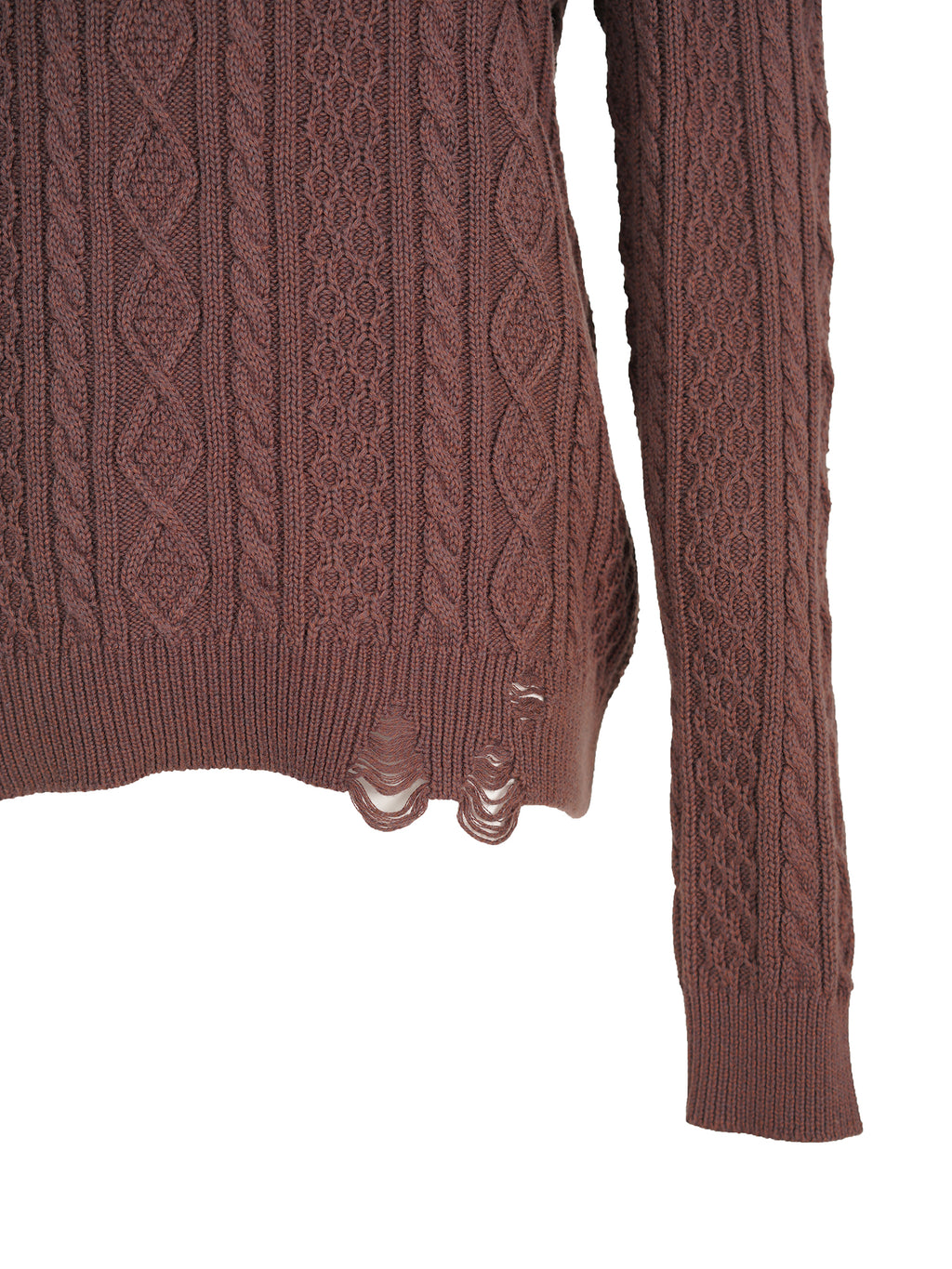 V-Neck Cable Knit Sweater - Cocoa