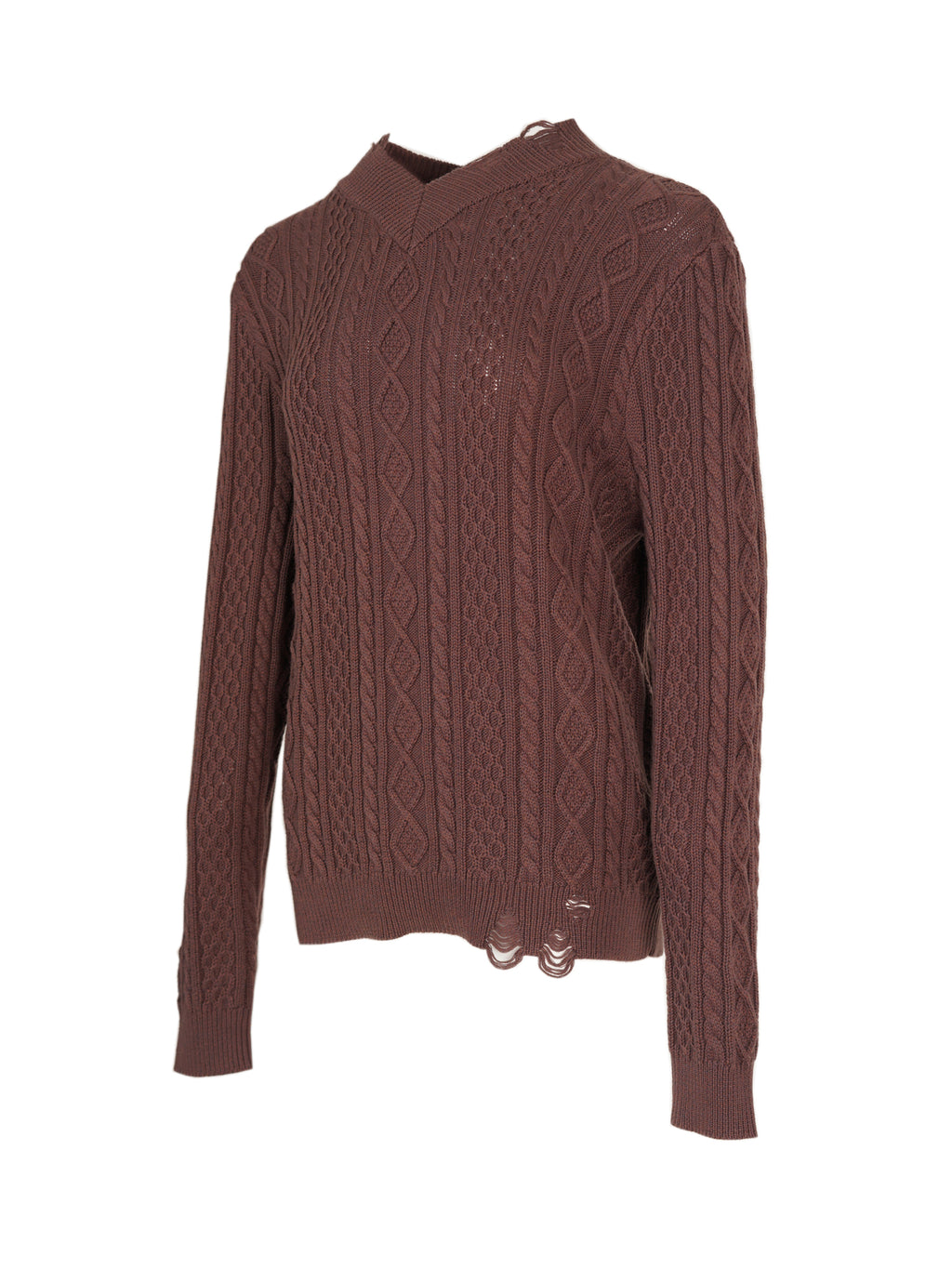V-Neck Cable Knit Sweater - Cocoa
