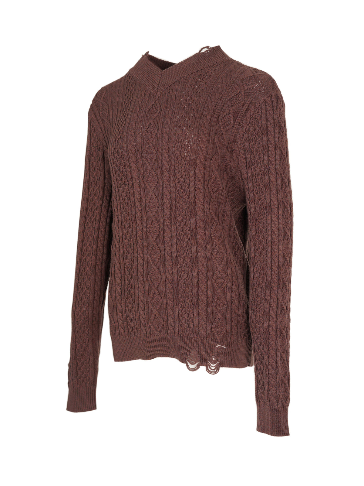 V-Neck Cable Knit Sweater - Cocoa