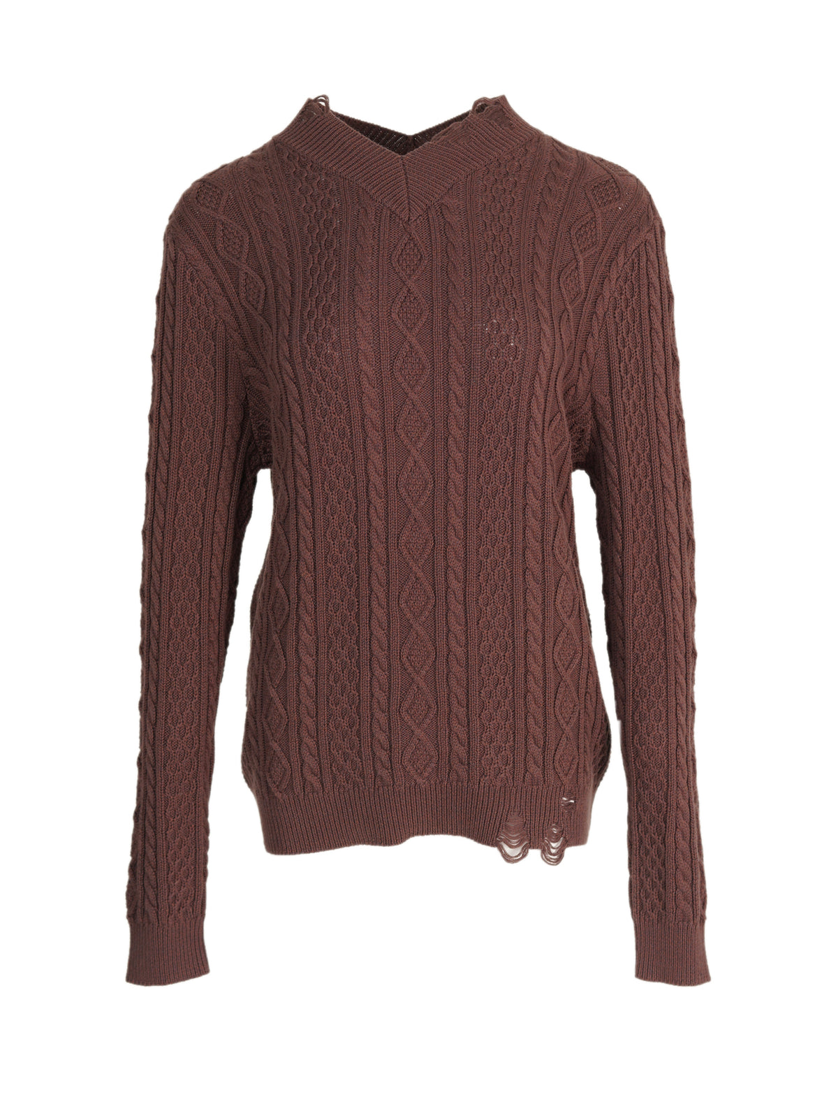 V-Neck Cable Knit Sweater - Cocoa