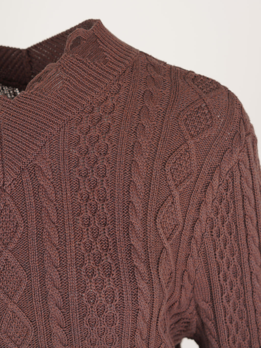 V-Neck Cable Knit Sweater - Cocoa