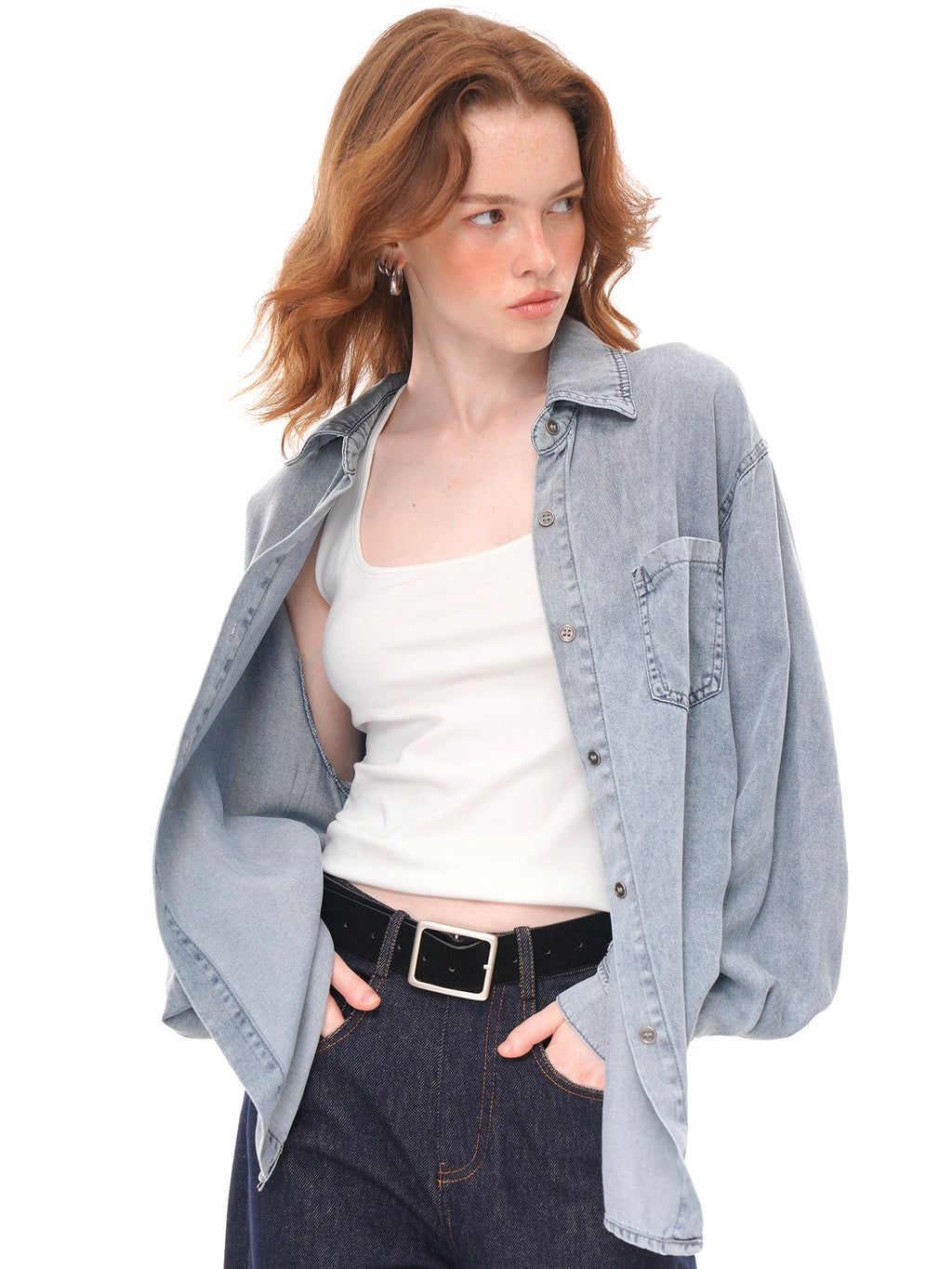 3 Colors Oversized Grey Button Down Shirt Jacket, Loose Long Sleeve Collared Shacket